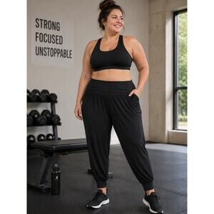 ATHLETA Studio Jogger Harem Pants Black L Large Soft Foldover Yoga Lounge 3X